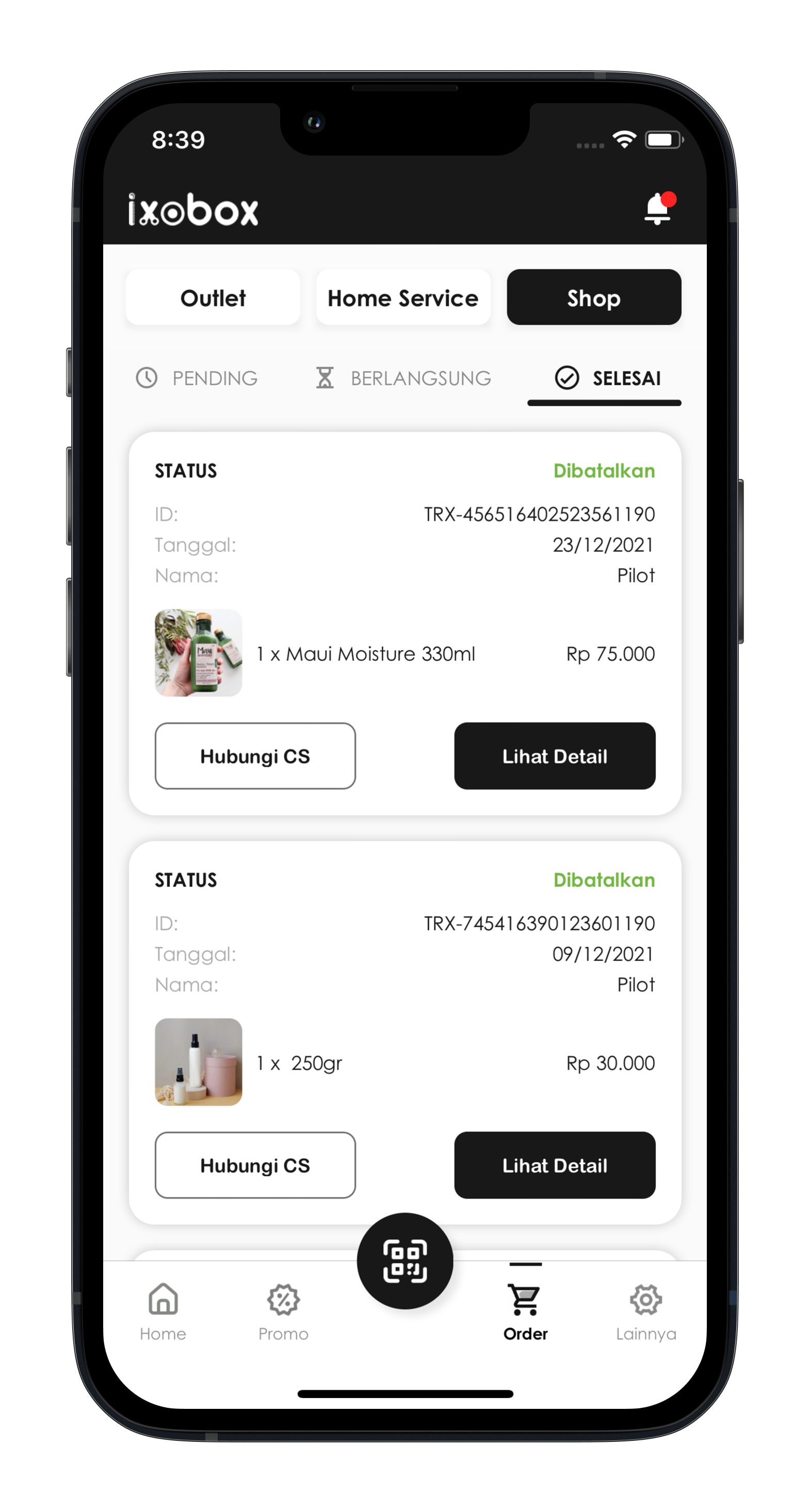 Ixobox shop order list