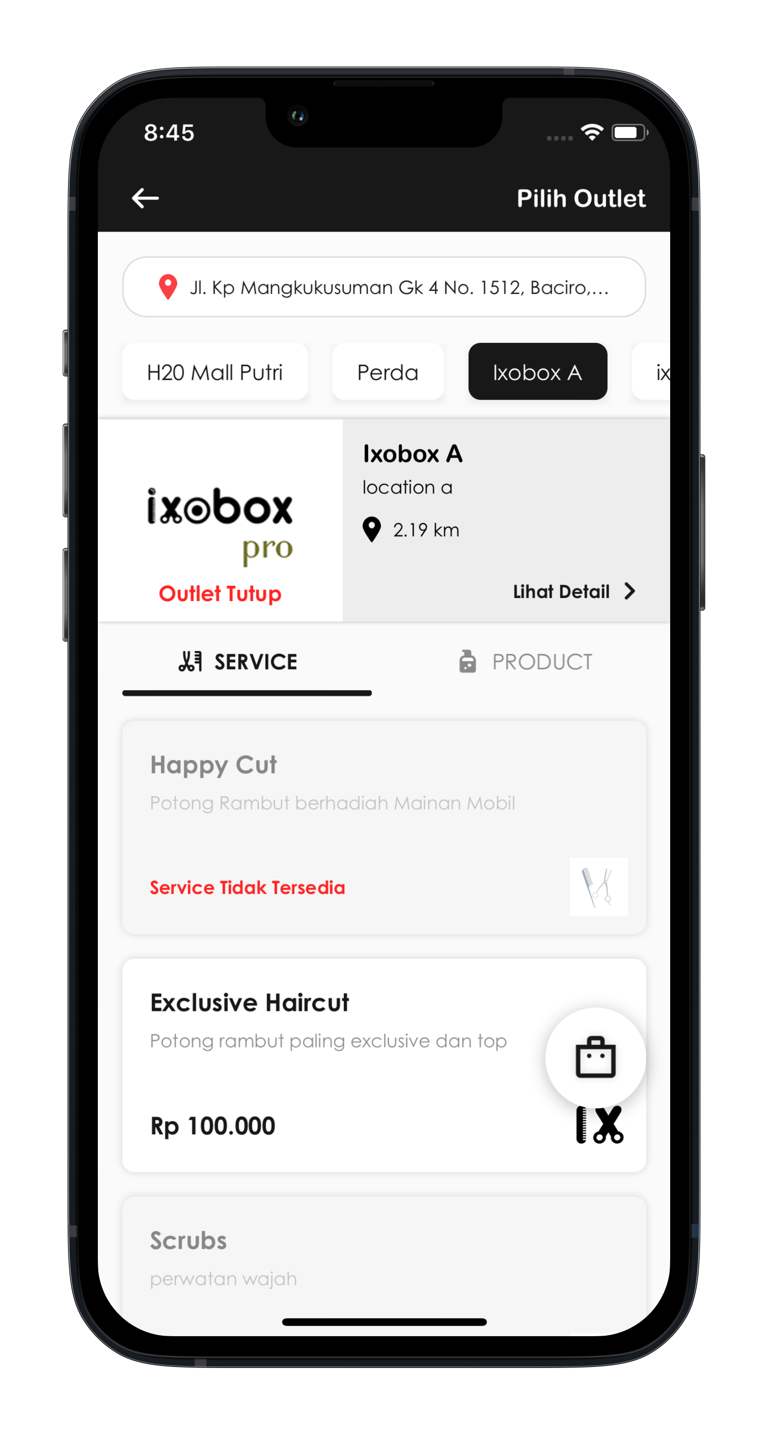 Ixobox outlet and service selection