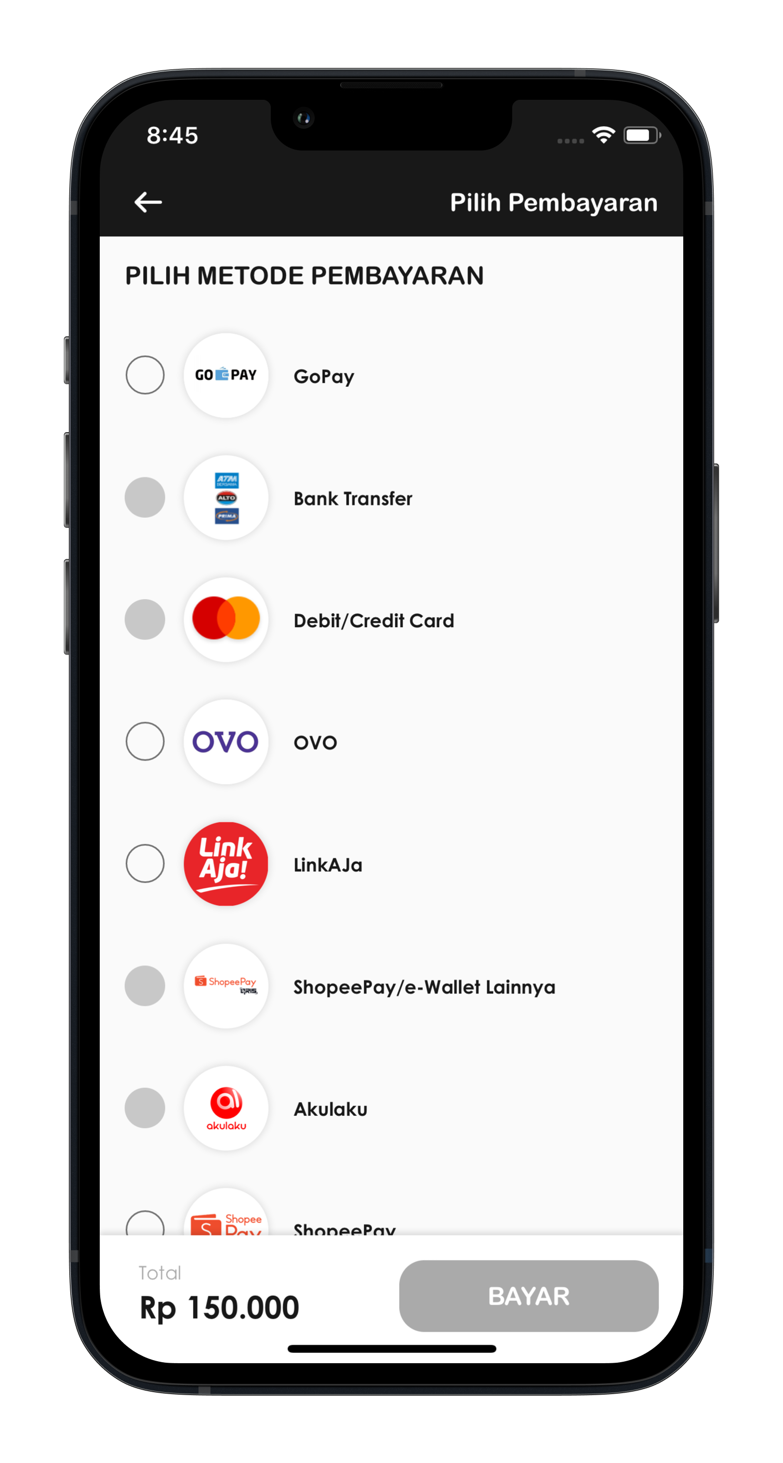 Ixobox payment method selection